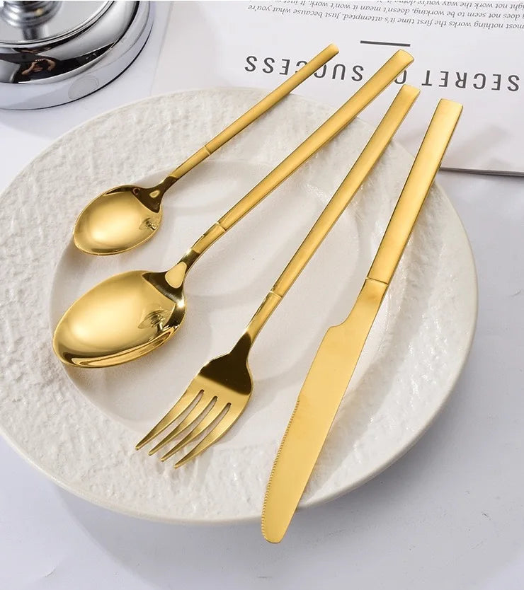 Gold Stainless Steel Flatware Set | 18/0 Elegant Wedding Flatware