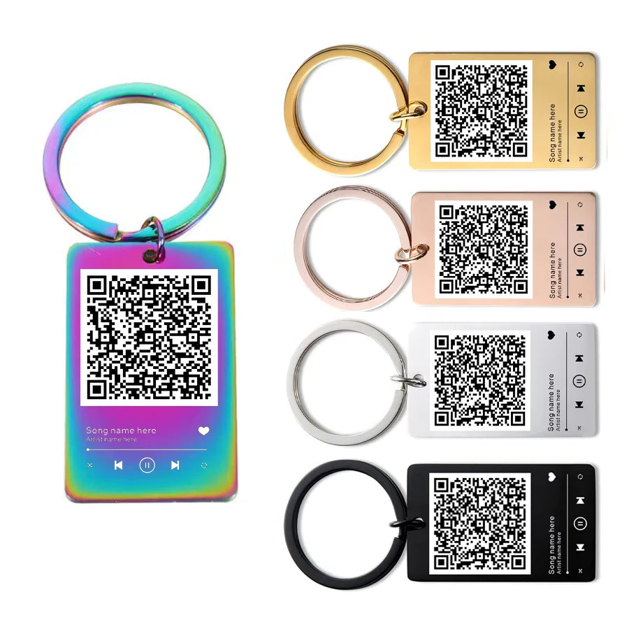 Custom Stainless Steel QR Code Keychain 500pcs MOQ | 6-Color Letterpress | Spotify Music Keyring