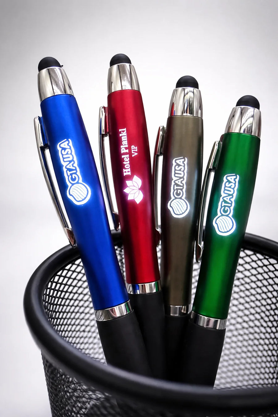 Custom 3-in-1 LED Pens 100 MOQ | Laser Engraving Stylus Promotional Gifts