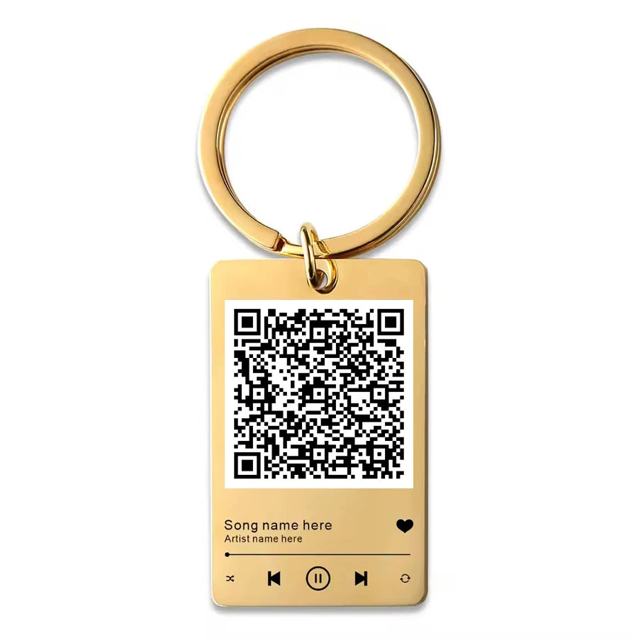 Custom Stainless Steel QR Code Keychain 500pcs MOQ | 6-Color Letterpress | Spotify Music Keyring