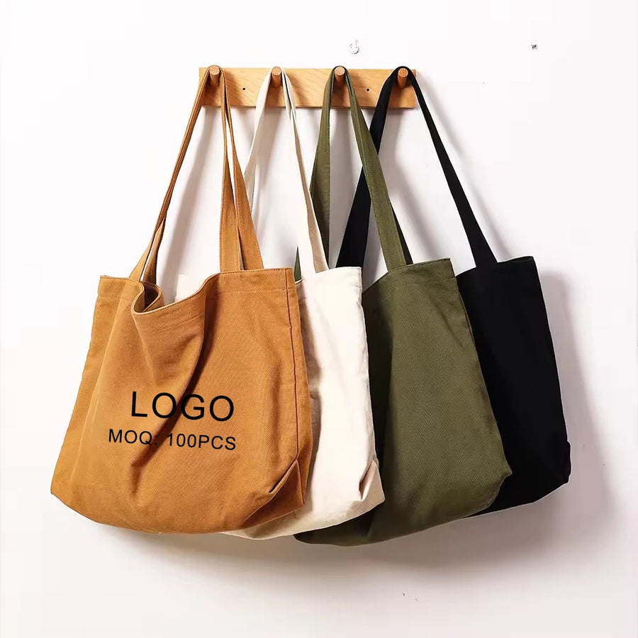 Heavy Duty 16oz Custom Canvas Tote Bag with Inside Pockets Recycled Color Shoulder Bag for Retail, Events & Daily Carry