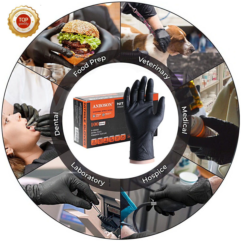 510K Certified Nitrile Gloves 9" Black | Medical Food Tattoo Safety | Bulk Wholesale
