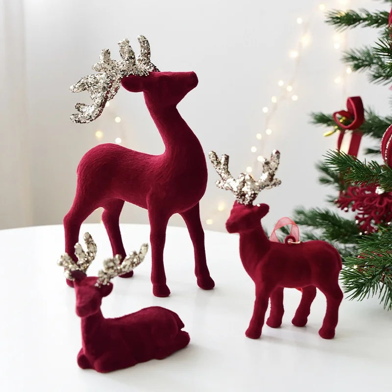 Flocked Reindeer Ornaments with Glitter Antlers Wholesale | MOQ 5