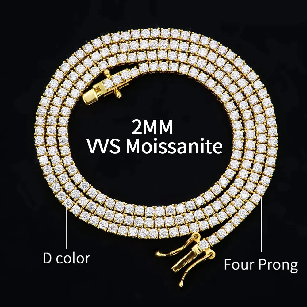 Moissanite Tennis Chain 925 Silver | Custom Logo, MOQ 1