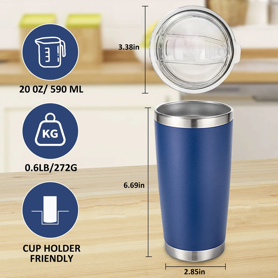 20oz Powder Coated Stainless Steel Tumbler with Lid and Straw Hole for Coffee, Travel and Laser Engraving