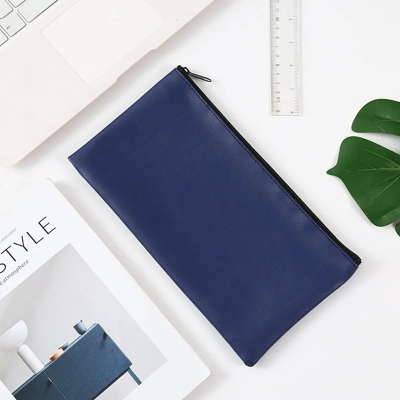 MOQ 100 Pcs Zipper PU Leather Utility Sleeve Wholesale Custom Synthetic Polyurethane Utility Envelope with Slide Fastener