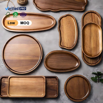 Custom Acacia Wood Tray — 1 MOQ, Engraving, Eco-Friendly