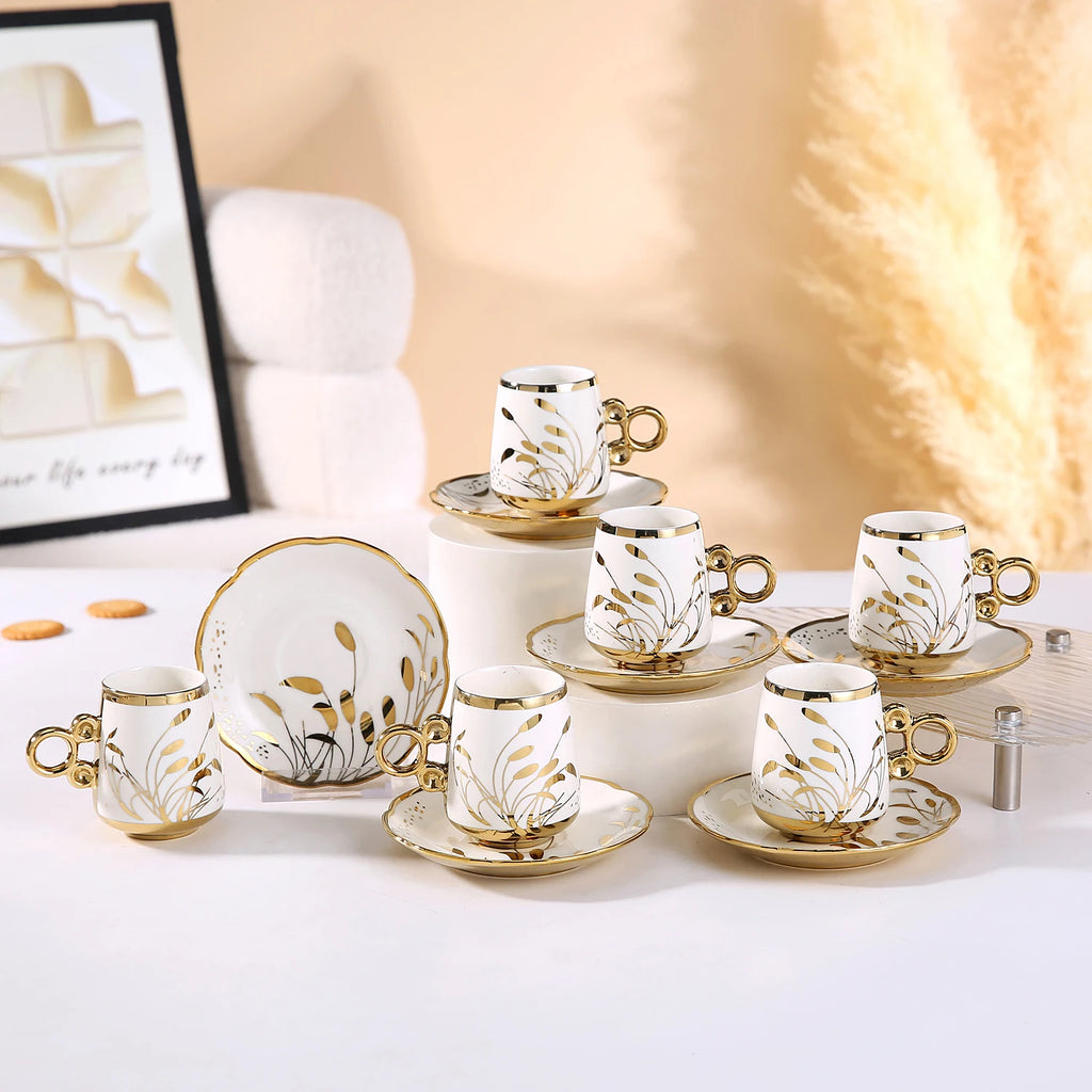 Gold Rimmed Arabic Coffee Cup Set 6pcs | 200 Logo MOQ | EU Certified
