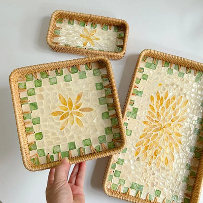Custom Rattan Trays with Logo – Mother of Pearl Inlay, 5 MOQ