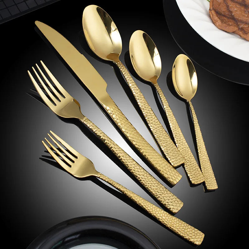 Hammer Pattern Tableware Set | 6-Piece Stainless Steel | Hotel MOQ 50