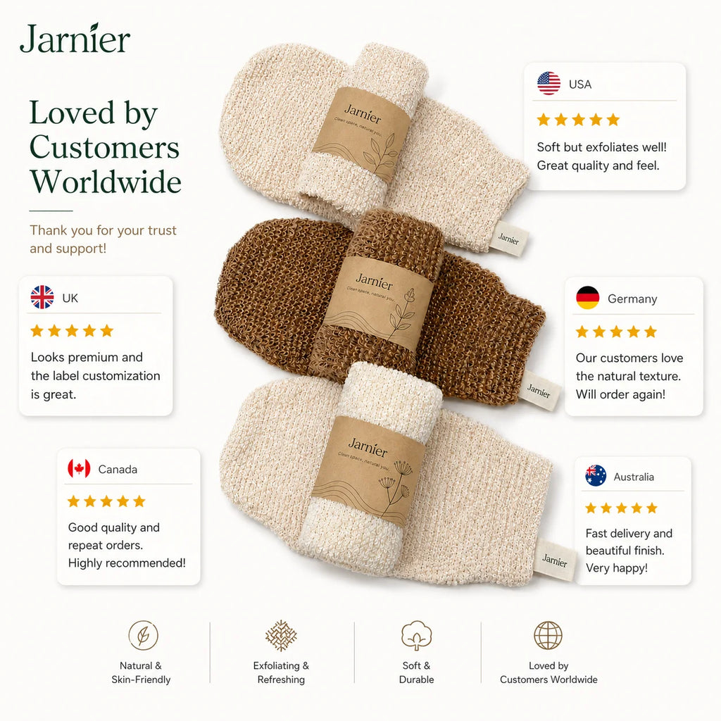 Natural Fiber Exfoliating Gloves | REACH/CA65 | MOQ 1 | 7-Day Lead Time