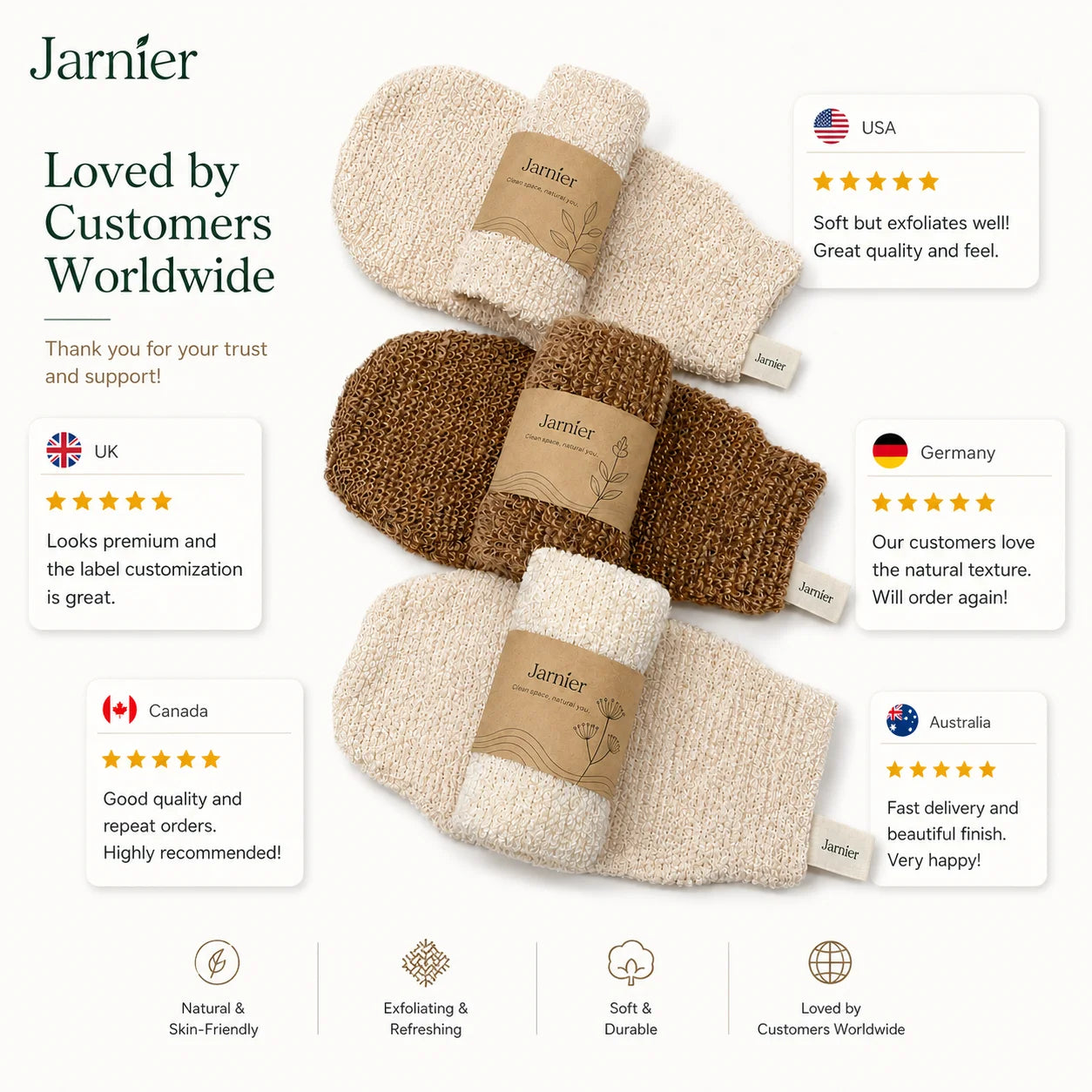 Natural Fiber Exfoliating Gloves | REACH/CA65 | MOQ 1 | 7-Day Lead Time
