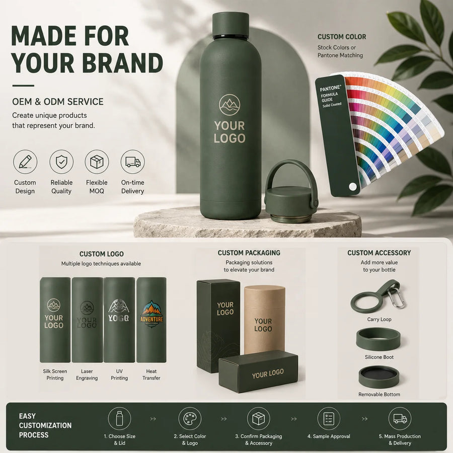 Custom 304 Stainless Steel Water Bottles 100 MOQ | Double Wall Vacuum Insulated