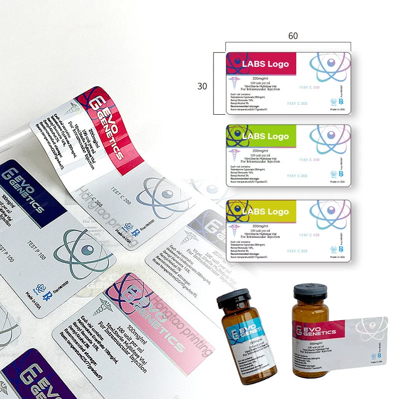 Custom Waterproof Holographic Oblong Labels for Small Bottles and Vials
