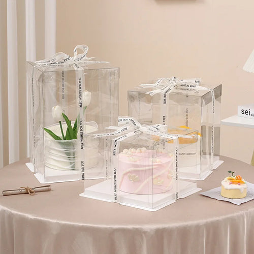 Transparent PET Cake Box | Tall Clear Display Box | Wholesale Bakery Packaging