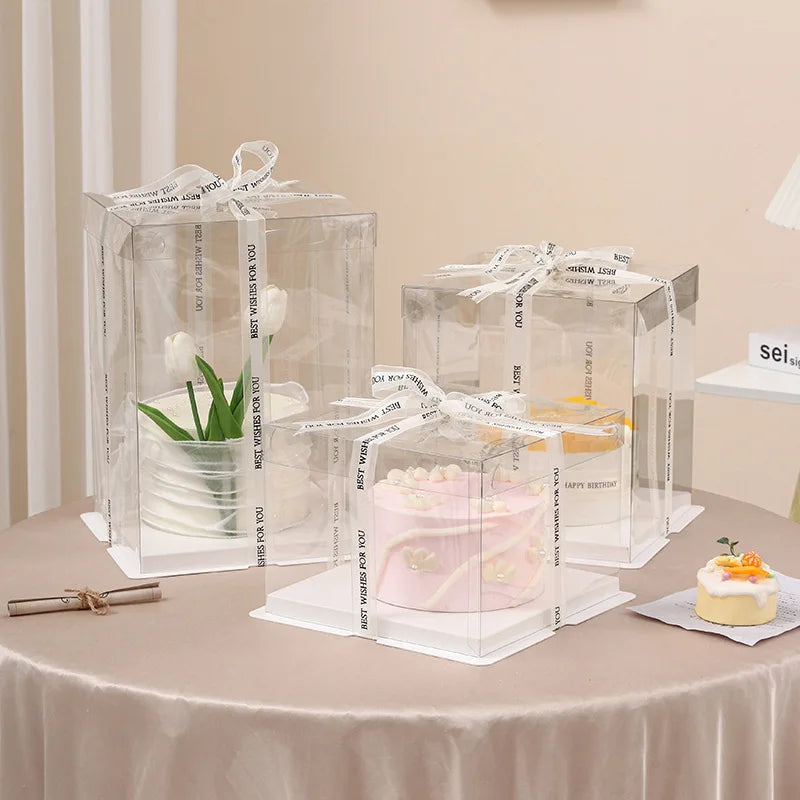 Transparent PET Cake Box | Tall Clear Display Box | Wholesale Bakery Packaging
