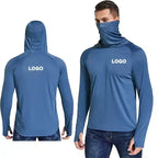 Custom Wholesale Men's Long Sleeve Performance Hoodie Anti-UV Fishing Wear with Mask UPF 50 Sun protection Clothes Fishing Shirt