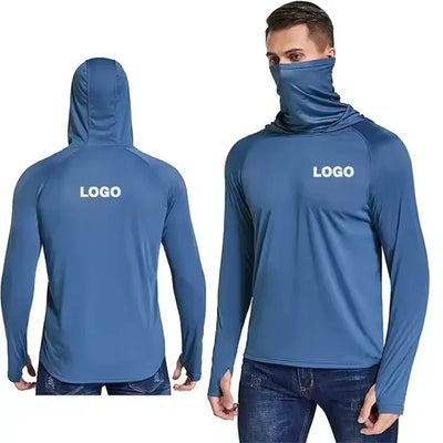 Custom Wholesale Men's Long Sleeve Performance Hoodie Anti-UV Fishing Wear with Mask UPF 50 Sun protection Clothes Fishing Shirt