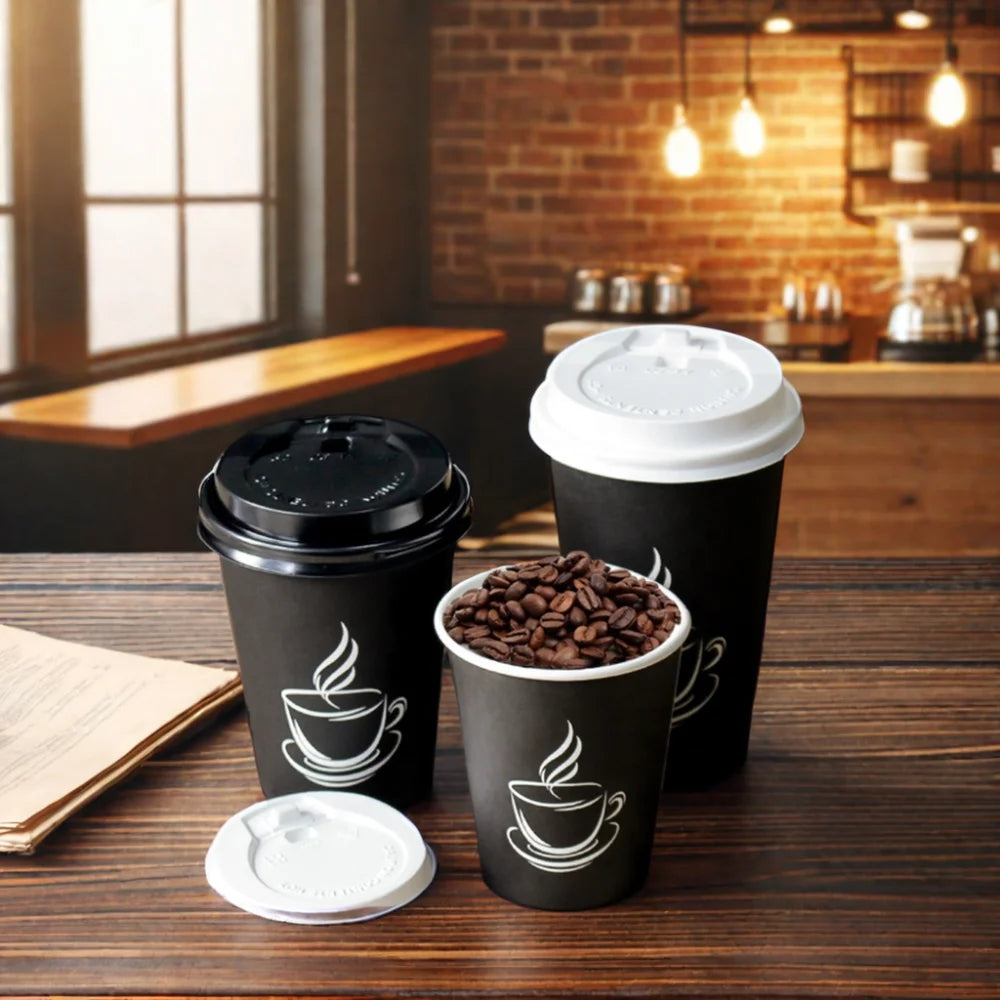 Custom PLA Kraft Paper Coffee Cups with Lids | Eco Disposable