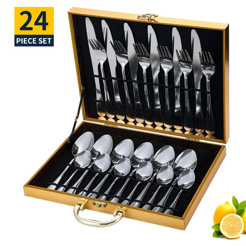 24-Piece Stainless Steel Flatware Set with Logo | 1 MOQ