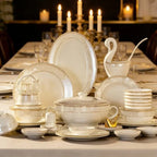 24pcs Embossed Gold Porcelain Tableware Set | Luxury Bone China