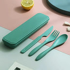 Custom Wheat Straw Travel Utensil Set with Case for Office Lunch, School Meals & Everyday Carry