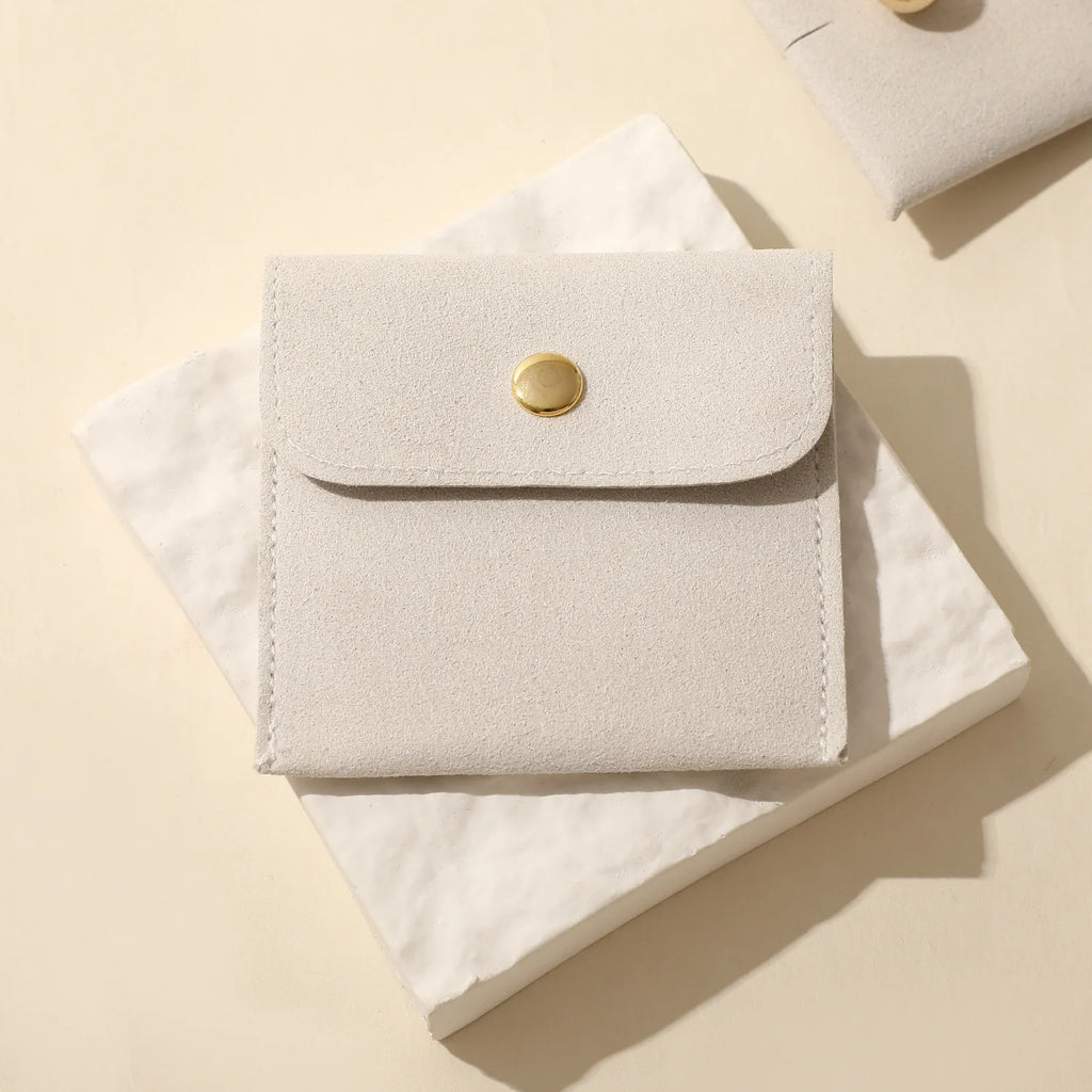 Custom Microfiber Suede Jewelry Pouch Wholesale | 50 MOQ Button Closure