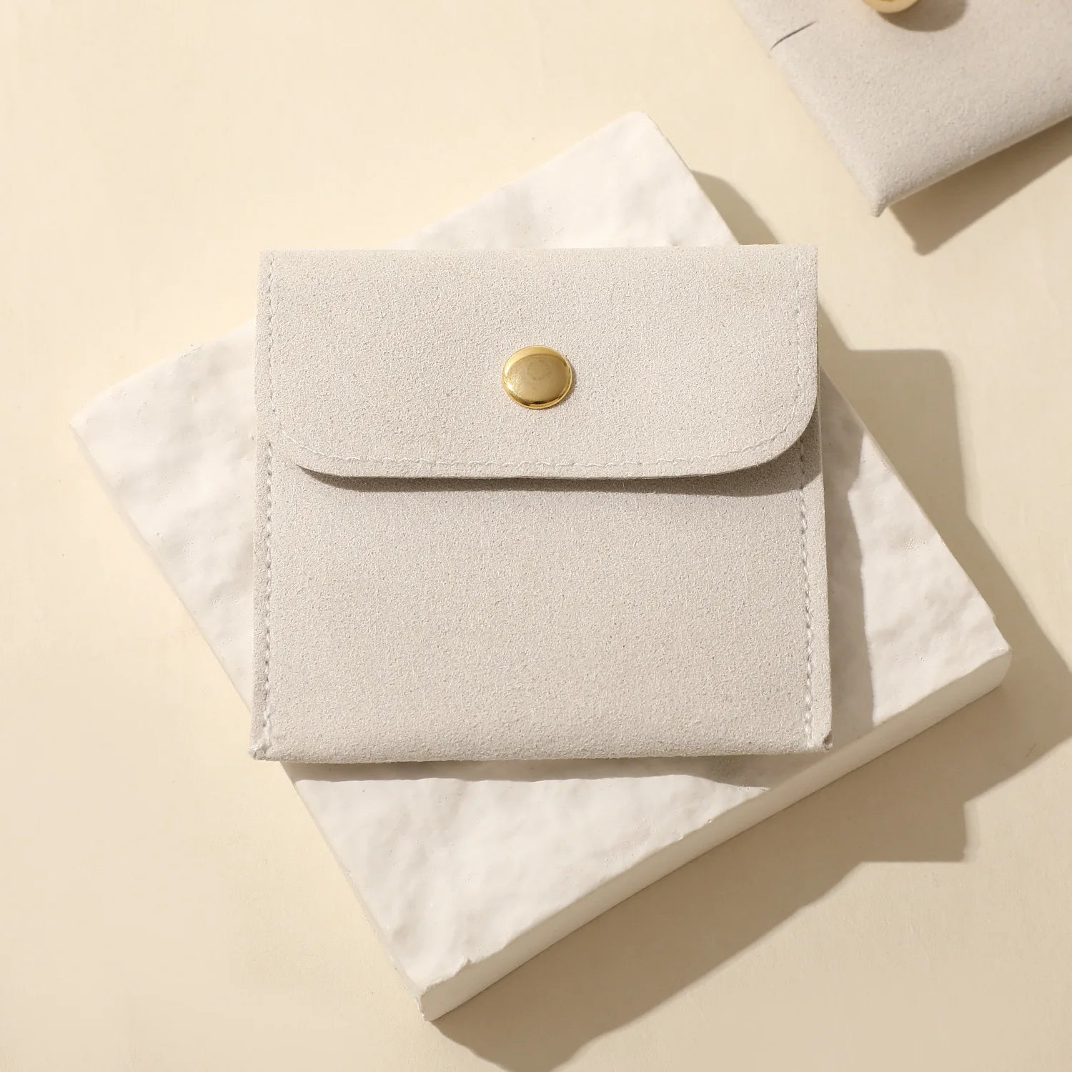 Custom Microfiber Suede Jewelry Pouch Wholesale | 50 MOQ Button Closure