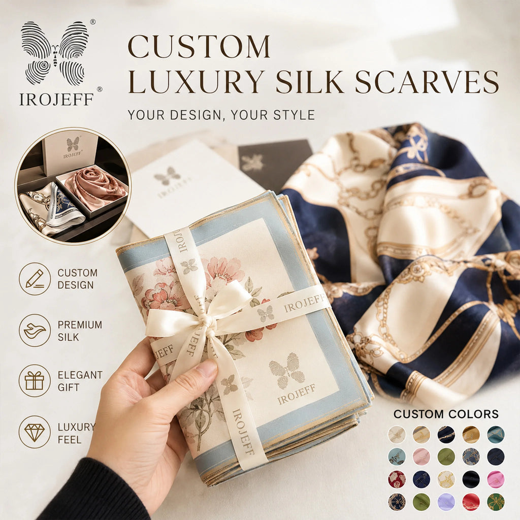 Custom 18 Momme Mulberry Silk Scarf with Digital Print Logo | Bulk Corporate Gifts & Retail Accessories