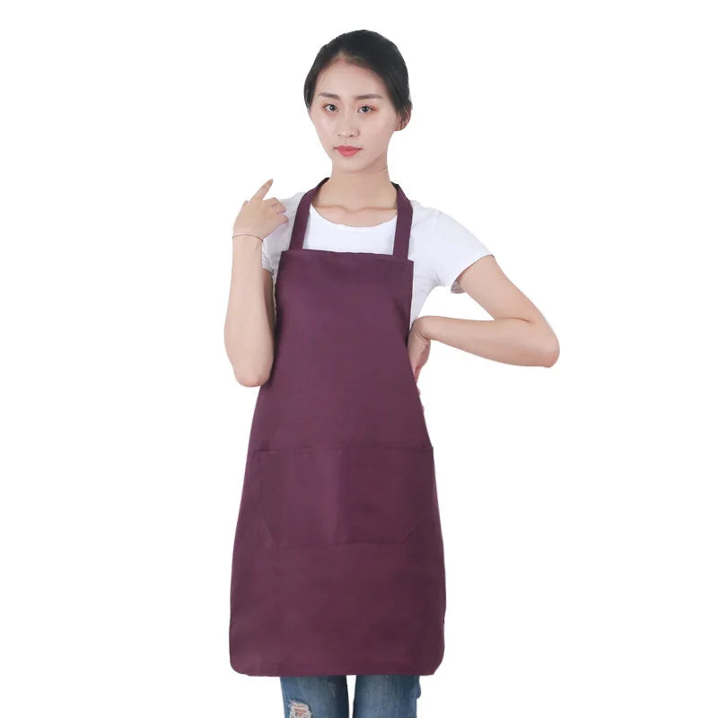 Custom Plain Color Polyester Bib Apron with Front Pocket for Cafés, Kitchens, BBQ, and Cleaning Use
