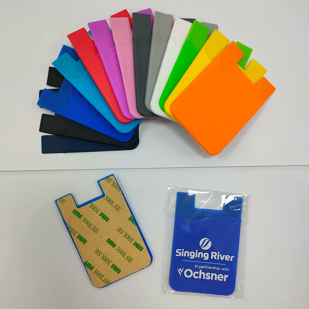 Custom logo Phone Card Holder, Silicone with Adhesive Stick-on Cell Phone Wallet
