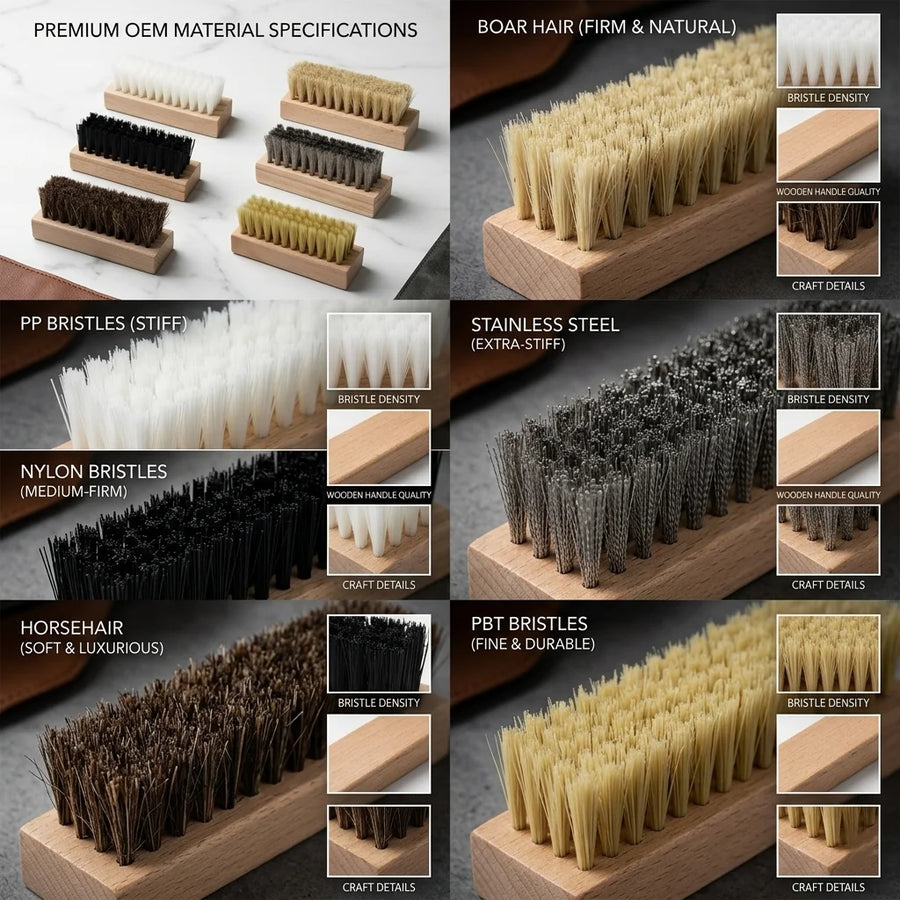 Custom Logo Shoe Cleaning Brush OEM ODM | Wood Handle Horsehair Bristle Kit for Sneaker Leather Suede Bulk Orders