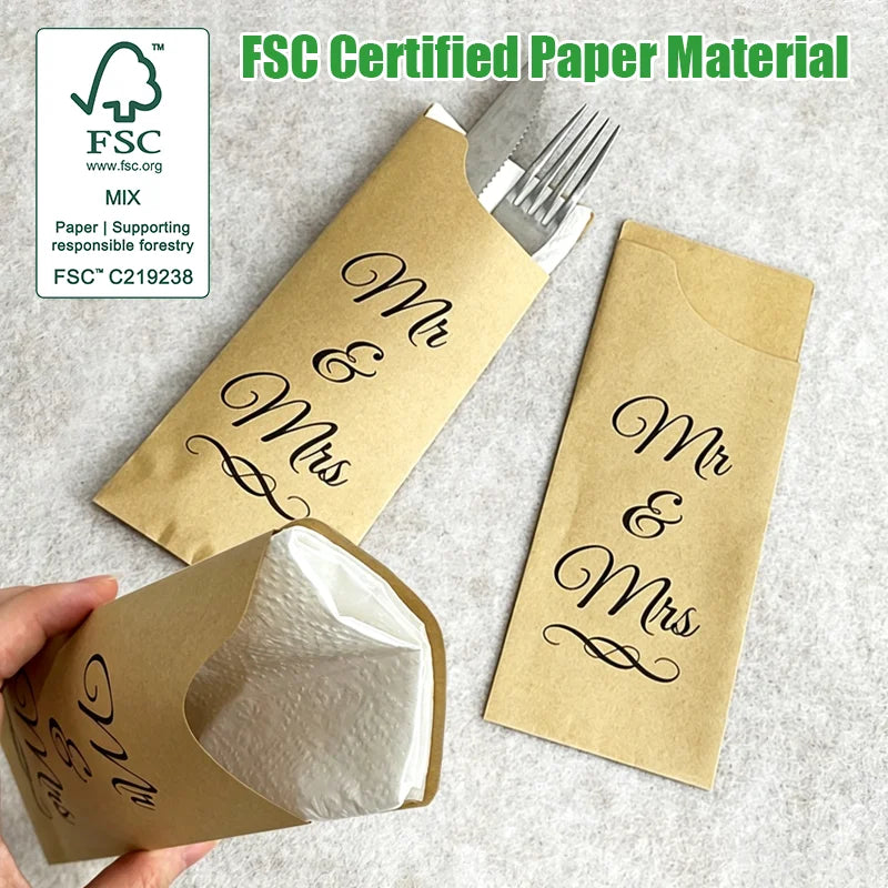 Custom Kraft Paper Cutlery Bag | FSC Certified | 5,000 MOQ | Restaurant, Hotel