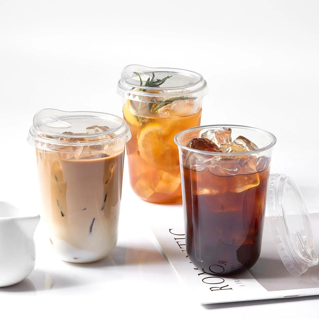 Wholesale Custom Printed Clear PET Plastic Cup with Lid for Iced Coffee