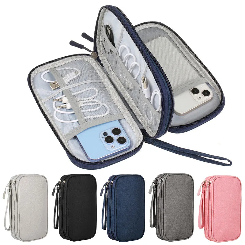 Custom Waterproof Cable Organizer Pouch 600D Oxford | Double Layer Storage Bag for Tech Accessories | Bulk Wholesale