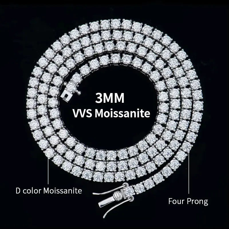 Moissanite Tennis Chain 925 Silver | Custom Logo, MOQ 1