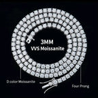 Moissanite Tennis Chain 925 Silver | Custom Logo, MOQ 1