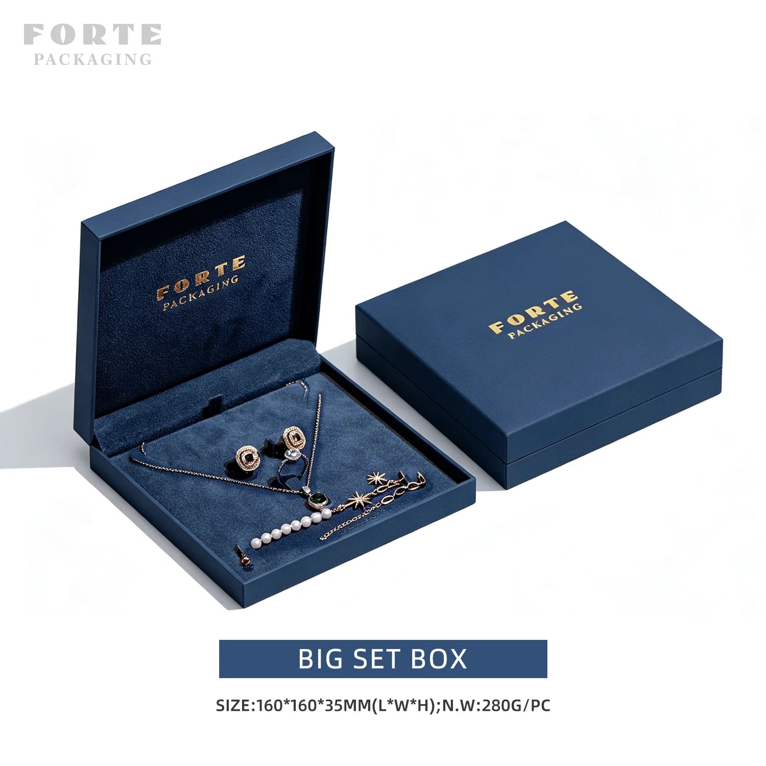 Custom PU Leather Jewelry Box with Embossing | Navy Blue | 31-Day Lead Time