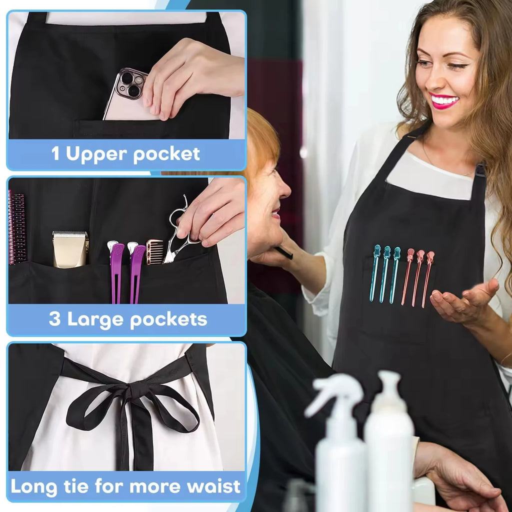 Custom Black Work Apron with Pockets for Baristas, Hair Stylists, Salons, Kitchens, and Creative Studios