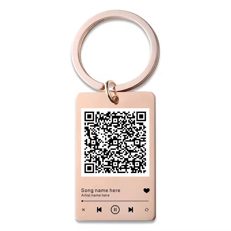 Custom Stainless Steel QR Code Keychain 500pcs MOQ | 6-Color Letterpress | Spotify Music Keyring