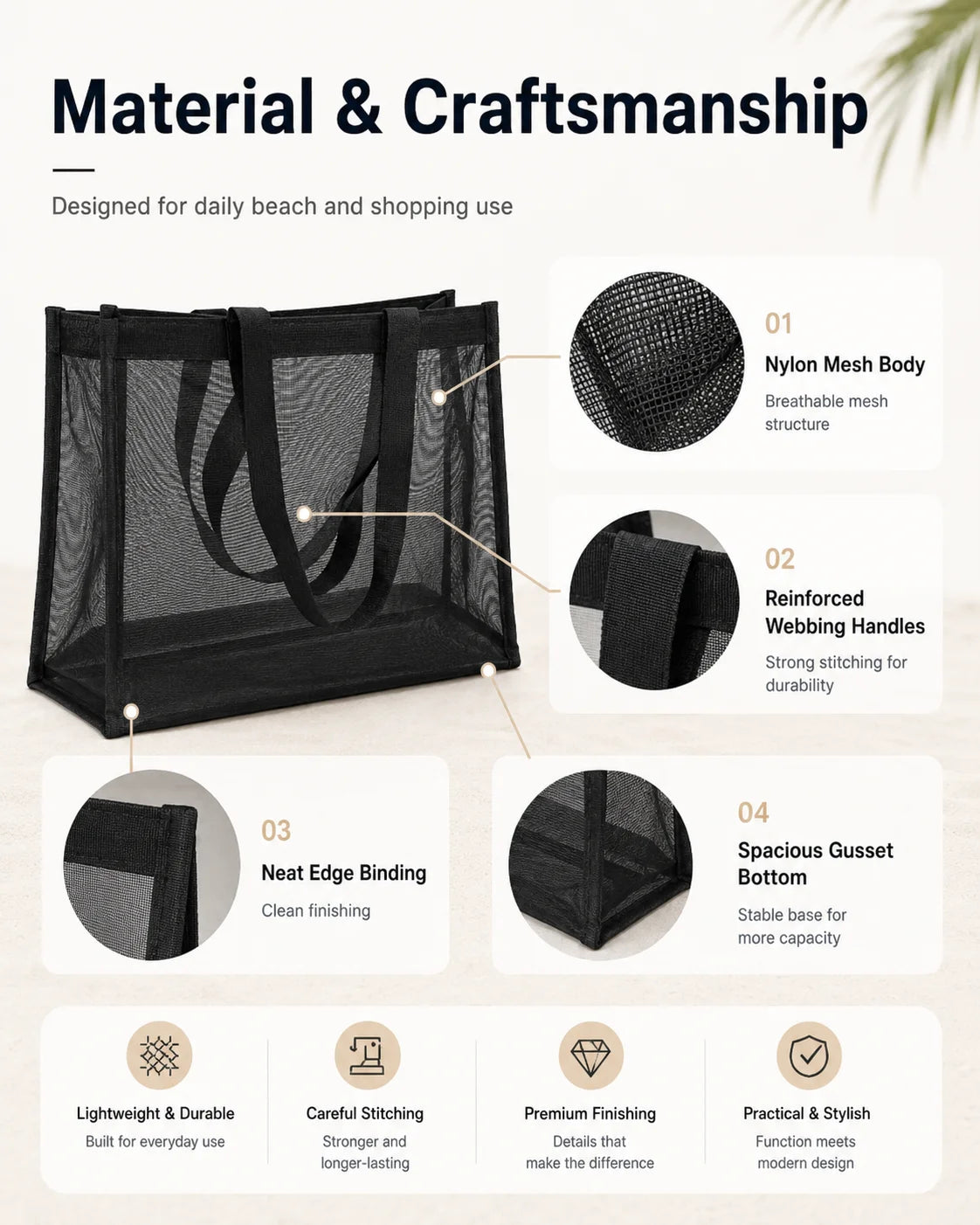 Custom Nylon Mesh Beach Tote with Logo | Reusable Bulk