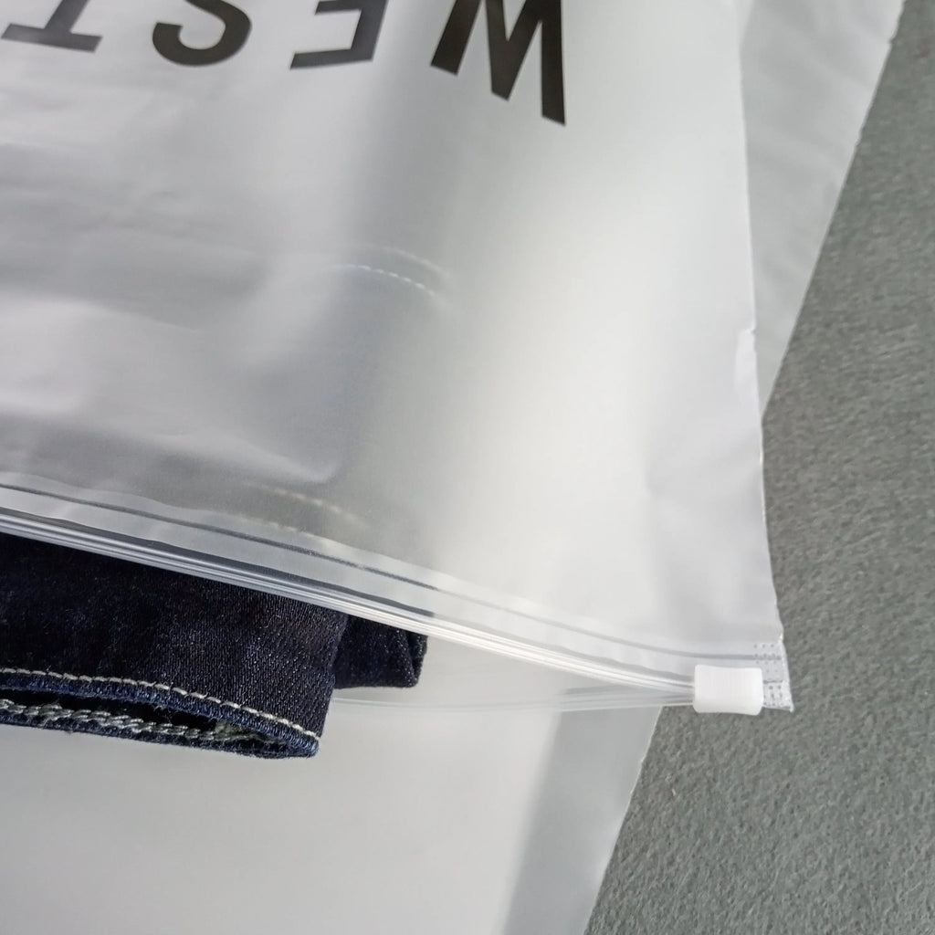 Custom Plastic T-Shirt Bags | Frosted Zip Lock | MOQ 100