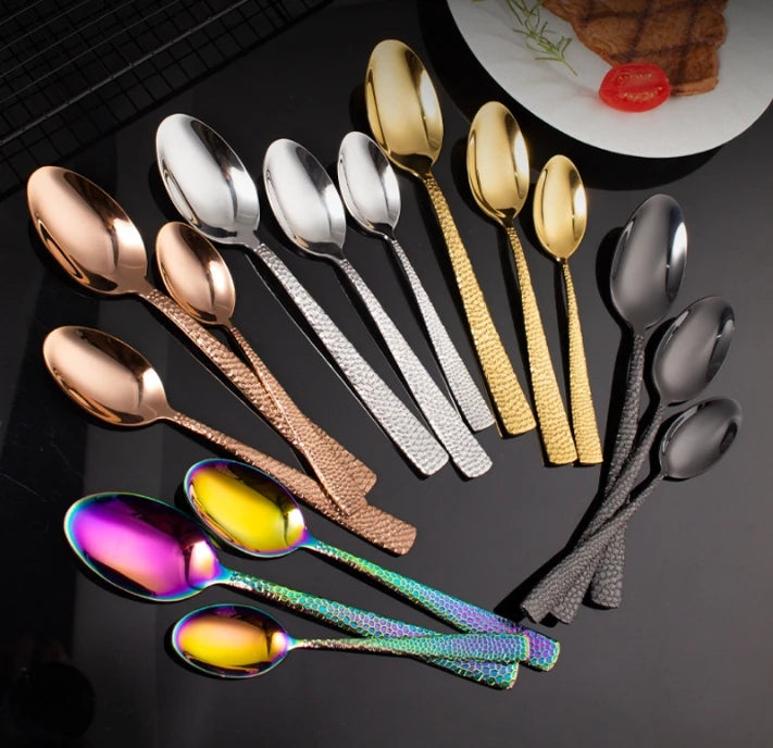 Hammer Pattern Tableware Set | 6-Piece Stainless Steel | Hotel MOQ 50