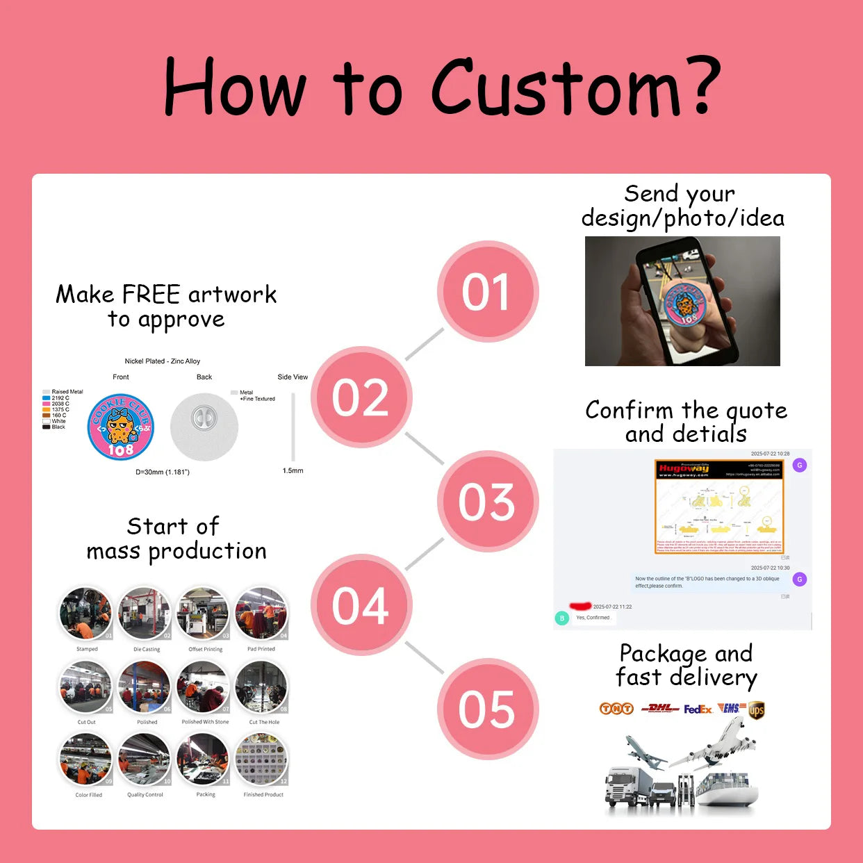 Custom Enamel Pins with Logo – 1 MOQ, Free Design, 20-Day Lead