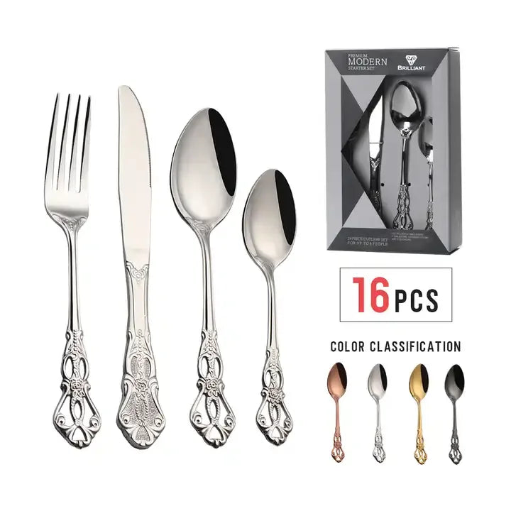 Baroque Gold Flatware Set 18/0 Stainless Steel for Weddings