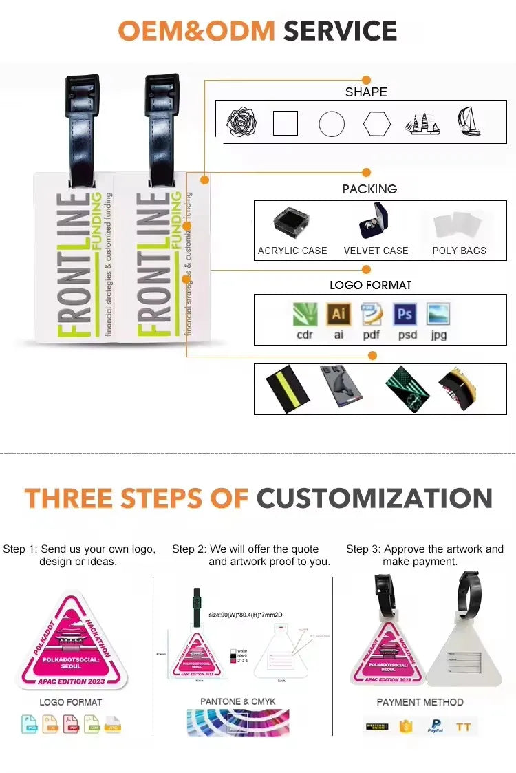 PU Leather Baggage Tag | ID Backing | 50 MOQ | Custom Color & Logo