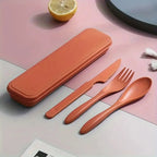 Custom Wheat Straw Travel Utensil Set with Case for Office Lunch, School Meals & Everyday Carry