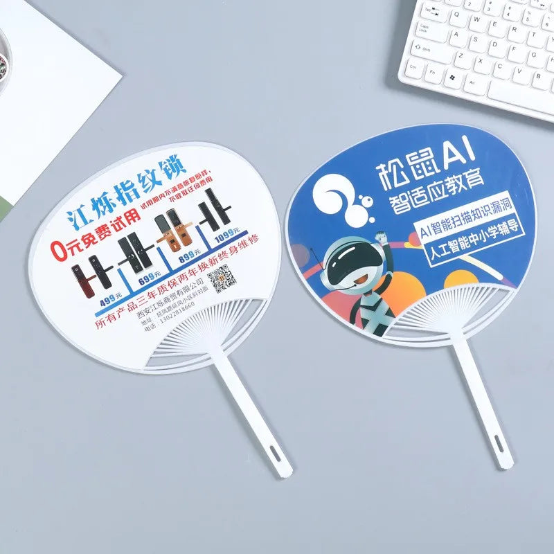 Custom PP Plastic Hand Fans 100 MOQ | Double Side Printing Promotional Gifts