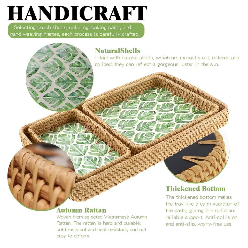 Custom Rattan Trays with Logo – Mother of Pearl Inlay, 5 MOQ