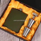 Custom Metal Flask with Logo — Matte Black Gift Set